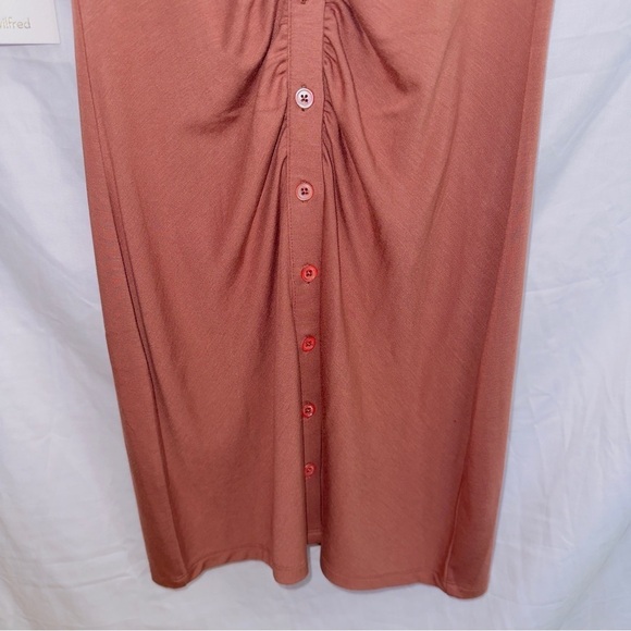 Wilfred NWT Short Sleeve Button Front Ruched Visit Shirt Dress in Mocha Sorbet - Picture 5 of 7